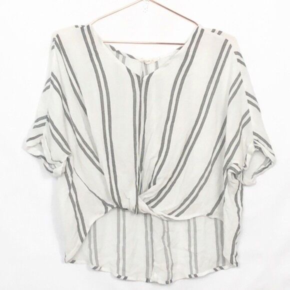 Millibon Striped Knot Hem Short Sleeve Top Like New Small gray & white RM-C - Picture 1 of 6